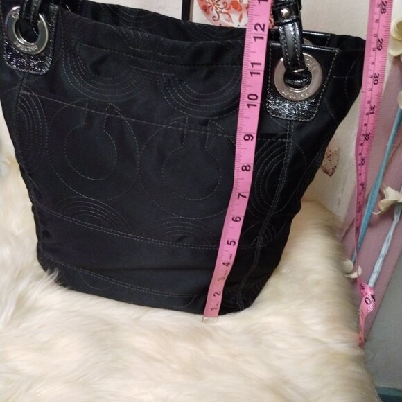 Coach Alex Signature Sateen Tote with Patent Leather Trim - Picture 12 of 14